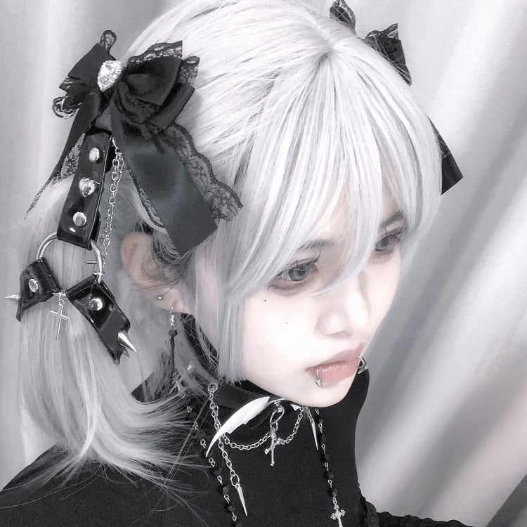 Black/Pink/White/Blue Stud Jirai Kei Bowknot Punk Hairclips