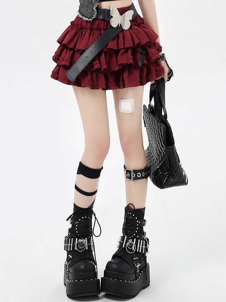 Red Sweet Bowknots Tiered Skirt with Free Big Bow