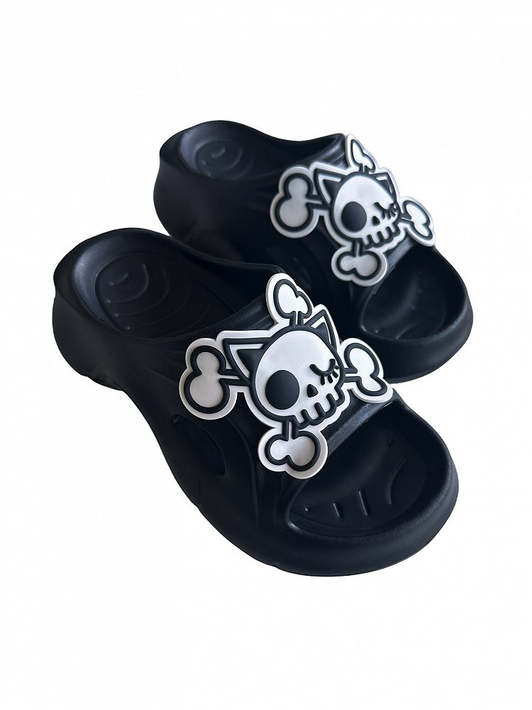 Black and White Gothic Skeleton Applique Summer Slippers