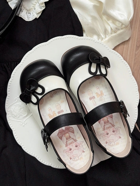 Black Bunny Ear Bowknot Decorated Bear Buckle Flats