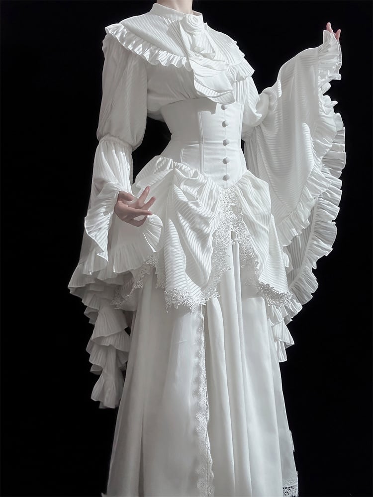 Clearance-Size L for Waist 68-72CM White Gothic Boned Corset Under Bust High Waist Aristocrat Lolita Skirt