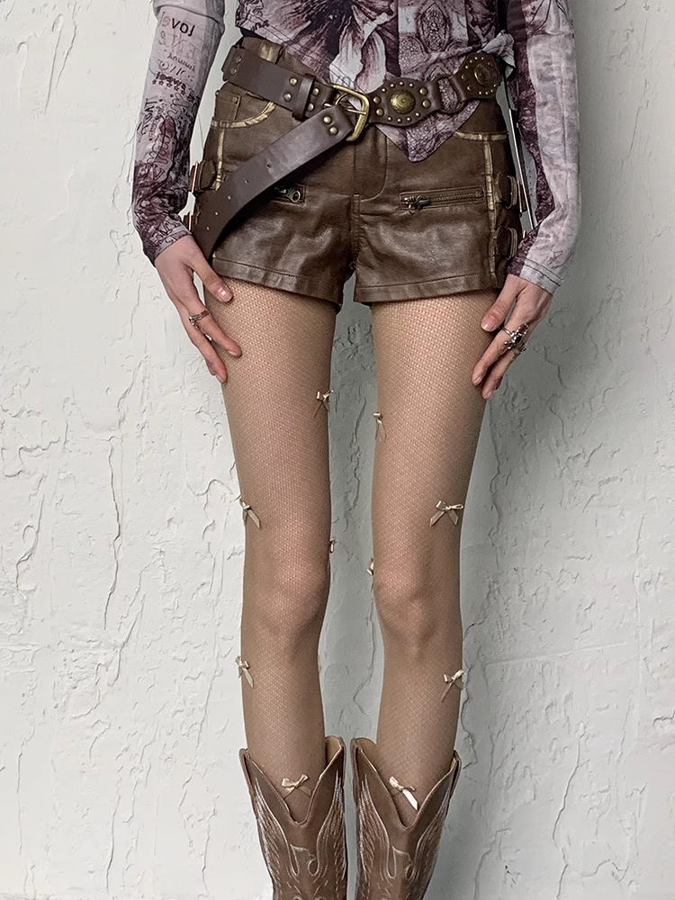 Grunge Y2K 5 Colors Options Bowknot Details Wasteland Punk Tights