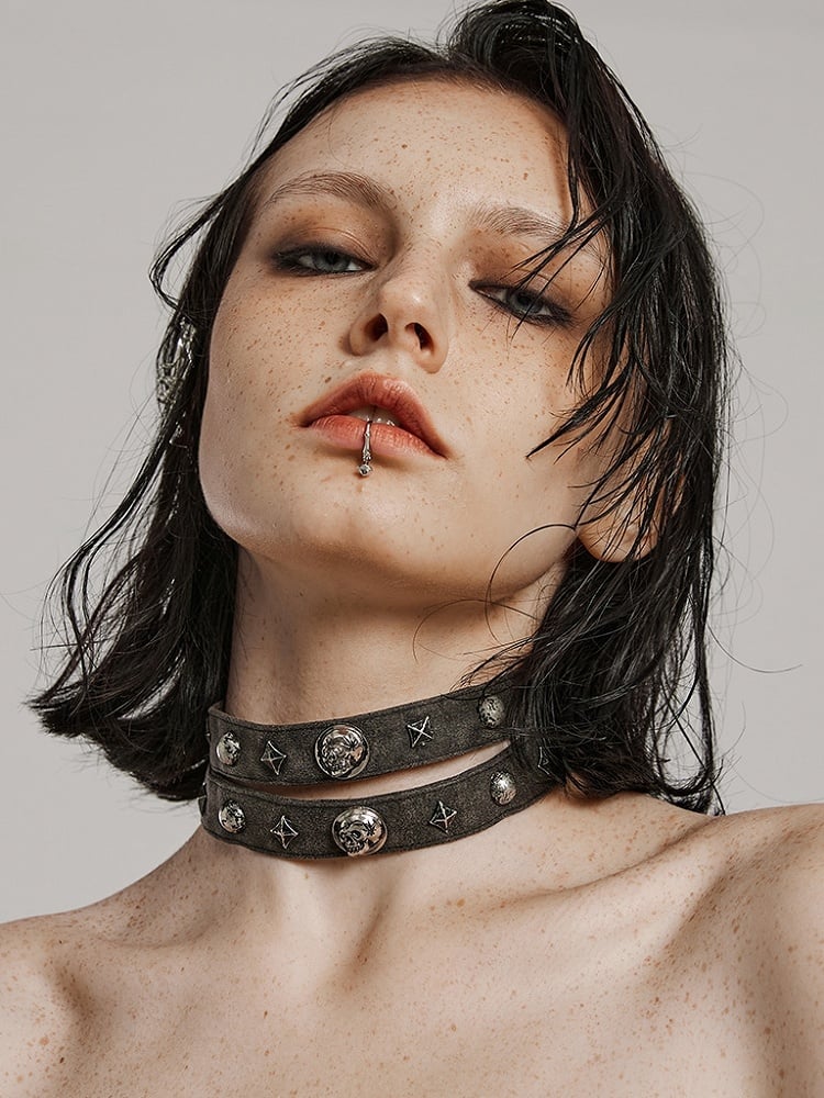 Gray Punk Rivet Choker