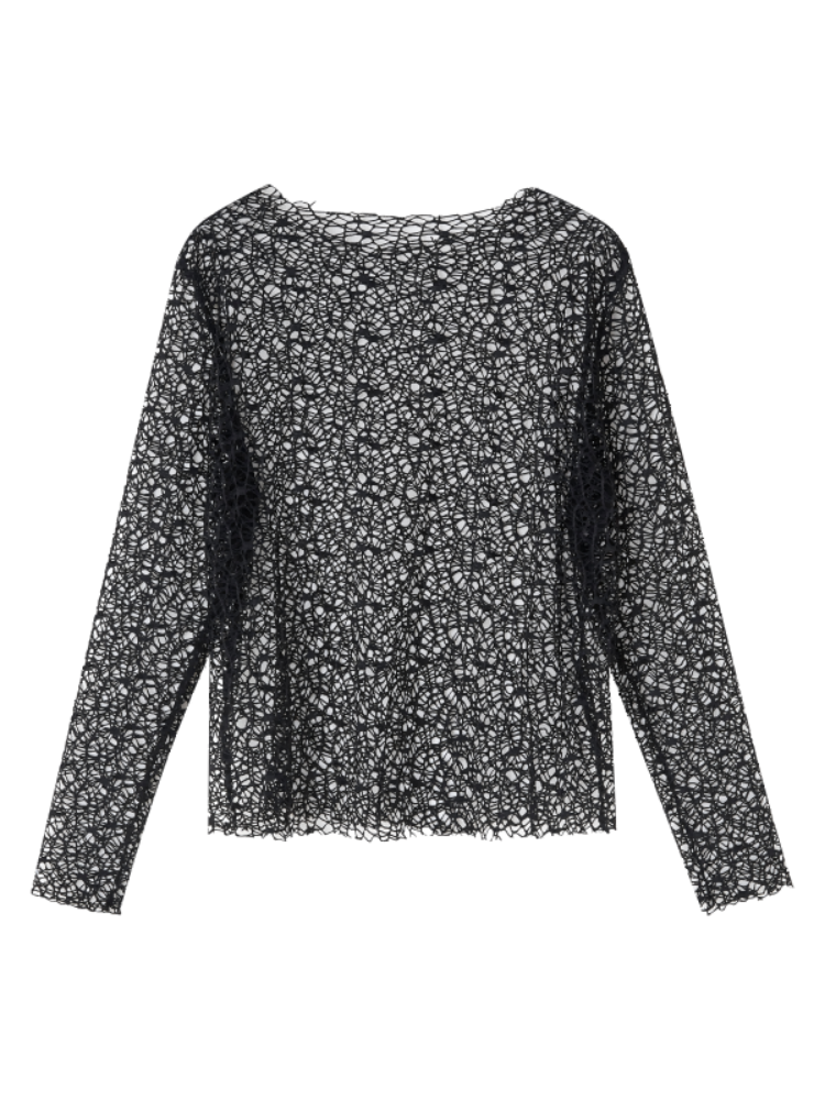 Punk Black Hollow-out Fishnet Long Sleeves Top