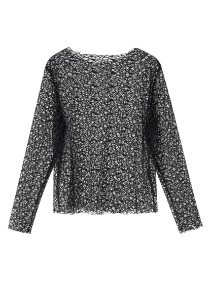 Punk Black Hollow-out Fishnet Long Sleeves Top