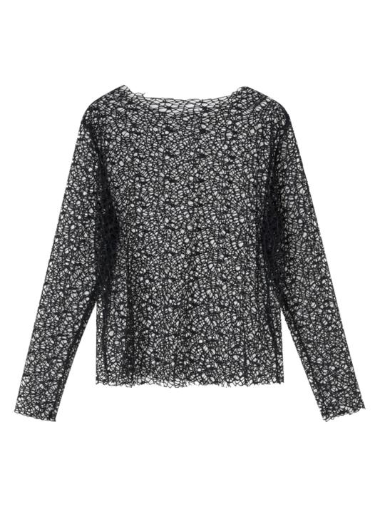 Punk Black Hollow-out Fishnet Long Sleeves Top
