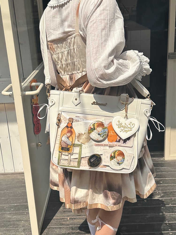 White Bowknot and Heart-shaped Charm Ita Bag