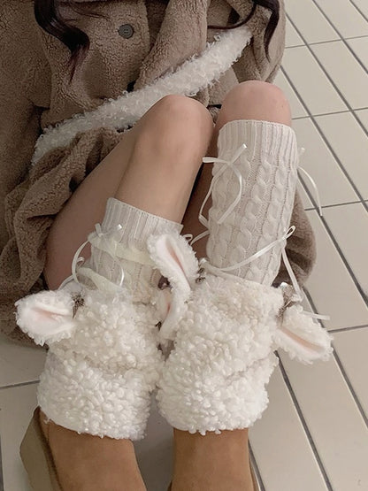 White Sweet Bowknot Knitted Leg Warmers