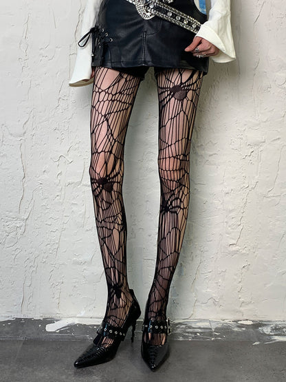 Black Spider Asymmetrical Design Hollow-out Tights