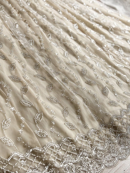 Allover Beaded Leaves Design Beige Empire Waist Elegant Lolita One Piece Long/Short Version