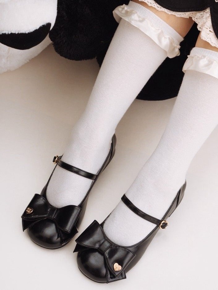 Bow at Top Black Round Toe 3cm Heel Sweet Mary Jane Shoes
