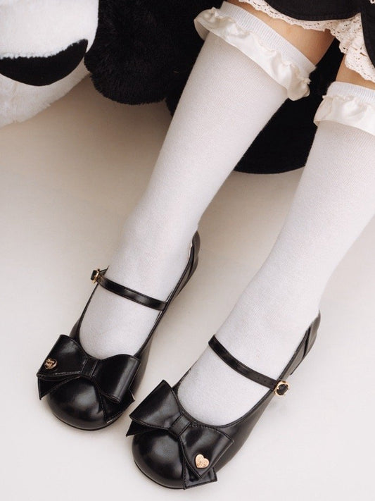 Bow at Top Black Round Toe 3cm Heel Sweet Mary Jane Shoes