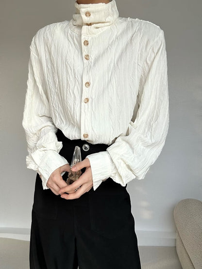Ouji Lolita Apricot Textured Long Sleeve Shirt with Mandarin Collar & Button Cuffs