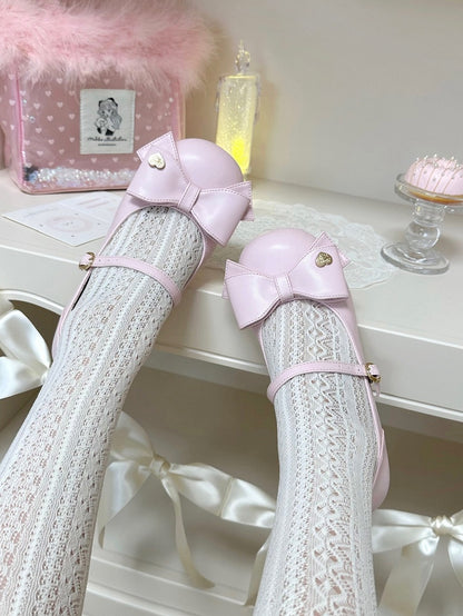 Bow at Top Pink Round Toe 3cm Heel Sweet Mary Janes
