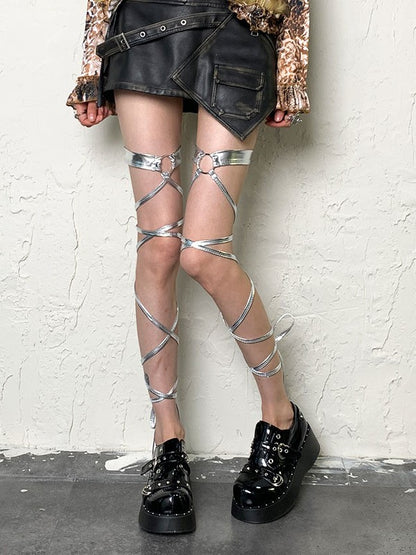 Silver Y2K Self-tie Leg Straps