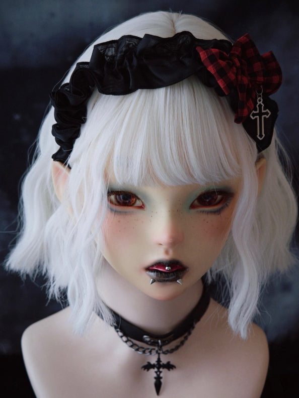 Black Ruffle Trim With Double Bowknots Cross Charm Design KC