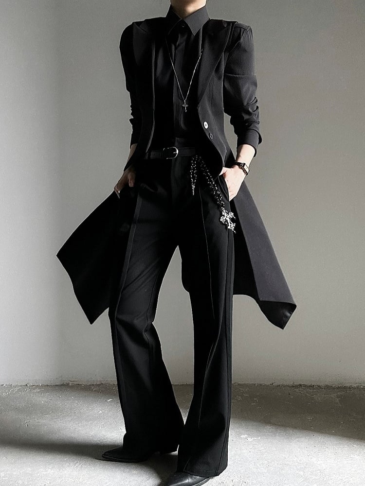 Ouji Lolita Black Tailcoat Vest with Peaked Lapel & Triangular Back Slit