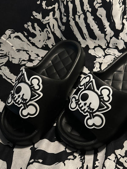 Black and White Gothic Skeleton Applique Summer Slippers