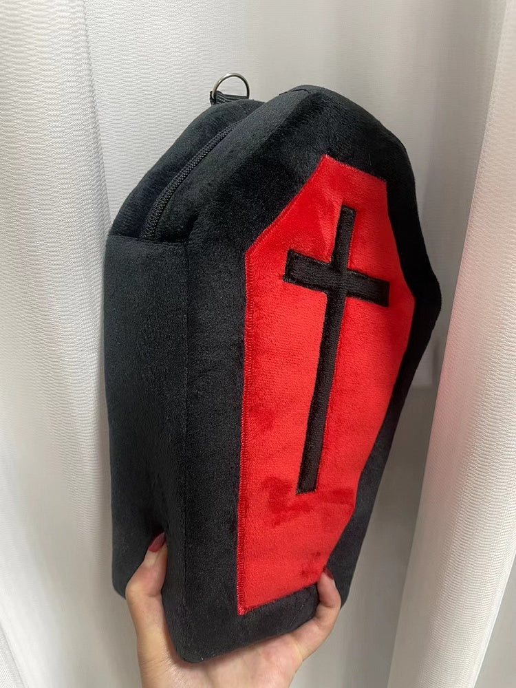 Black & Red Gothic Cross Coffin-Shaped Medium Bag with Skeleton