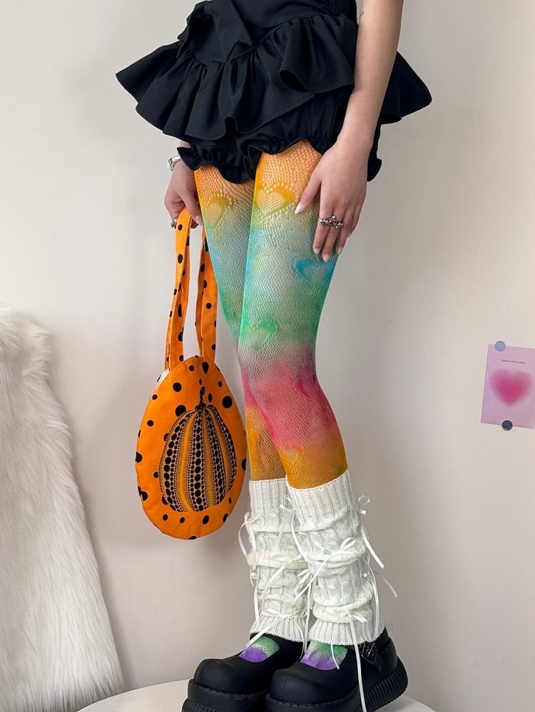 Colorful Ombre Color Heart Pattern Tights