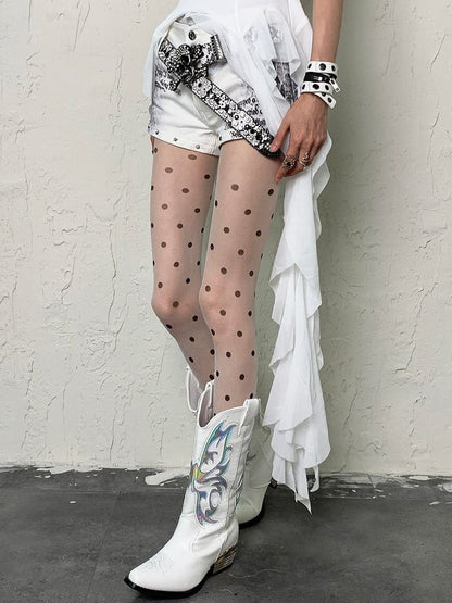 White Y2K Polka-dot Pattern Gyaru Fashion Tights