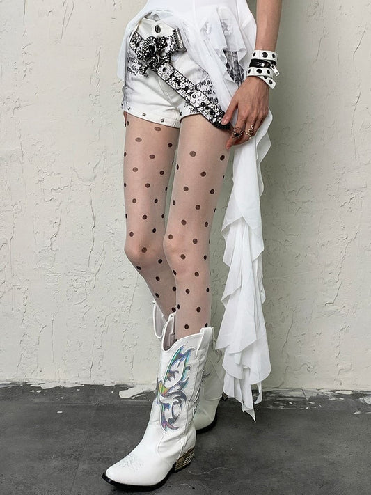 White Y2K Polka-dot Pattern Gyaru Fashion Tights