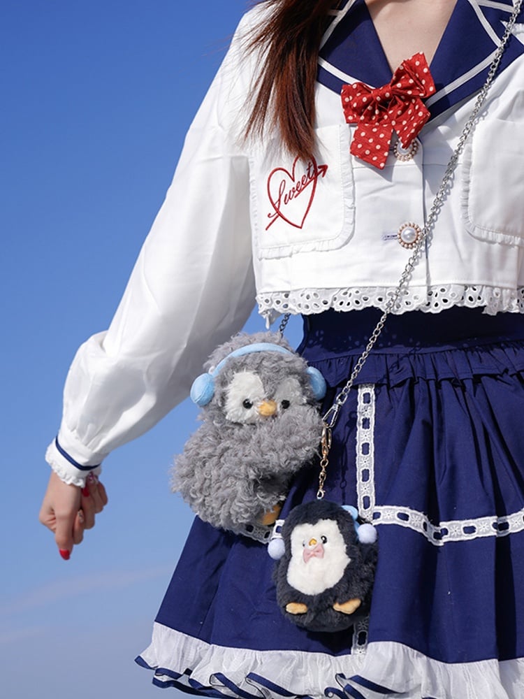 Light Gray Cute Penguin Plush Backpack/Crossbody Bag Middle/Large Size