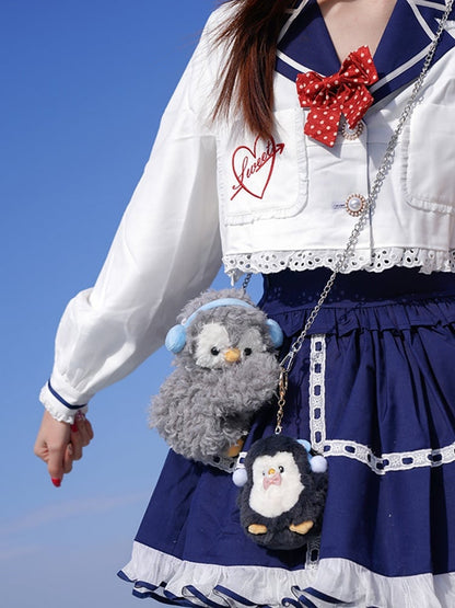 Light Gray Cute Penguin Plush Backpack/Crossbody Bag Middle/Large Size