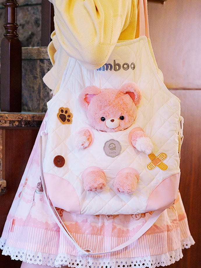 White&Pink Cut-out Design Crossbody Bag With 3 Options Detachable Plushie