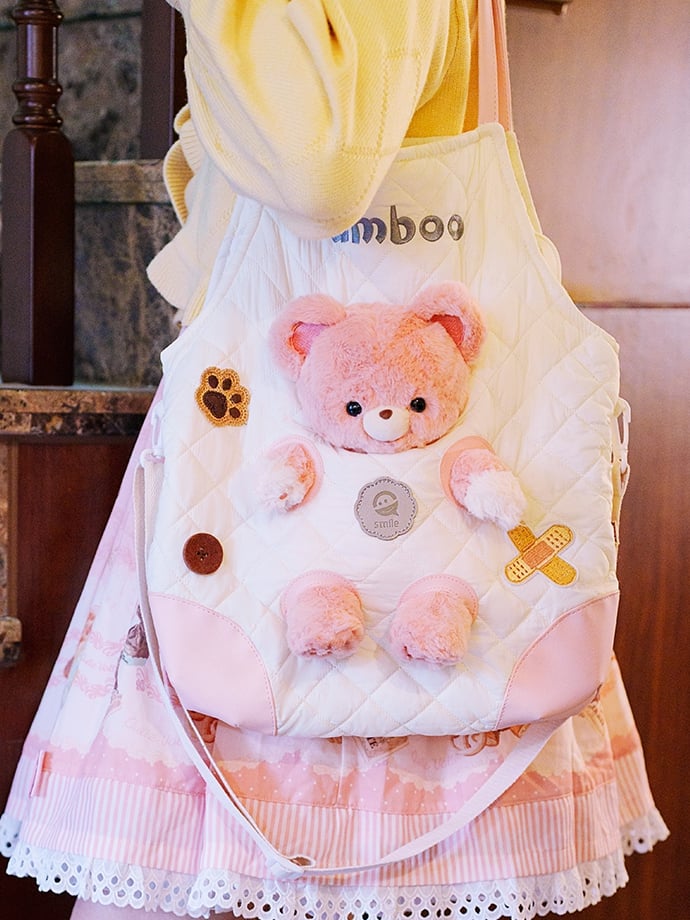 White&Pink Cut-out Design Crossbody Bag With 3 Options Detachable Plushie