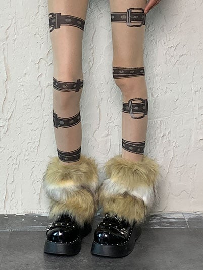 White&Brown Punk Shaggy Leg Warmers