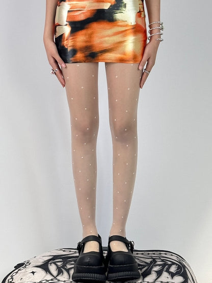 Black/White Polka-dot Pattern Tights