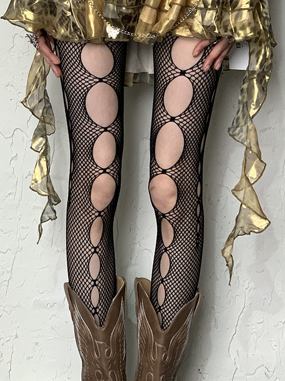 Black/Red/White/Gray Cut-out Design Y2K Tights