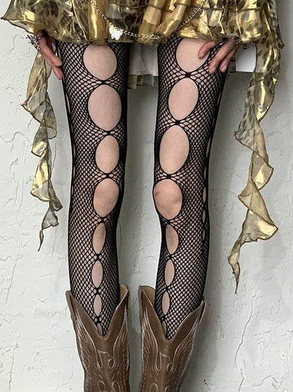 Black/Red/White/Gray Cut-out Design Y2K Tights