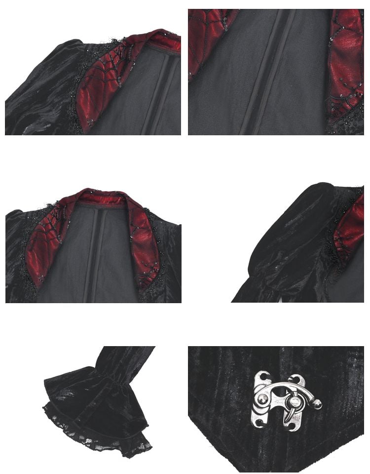 Halloween Gothic Black Velvet Cropped Jacket with Sequins Collar Vampire Jacket