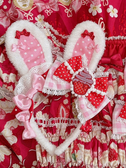3 Color Options Polka-dot And Plaid Pattern Bowknot Details Plush Bunny Ear KC