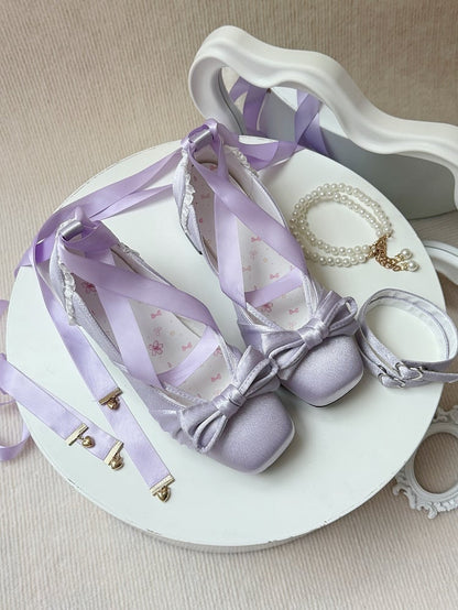 Purple Elegant Bow at Top Mary Janes With 3 Detachable Buckle Ankle Straps