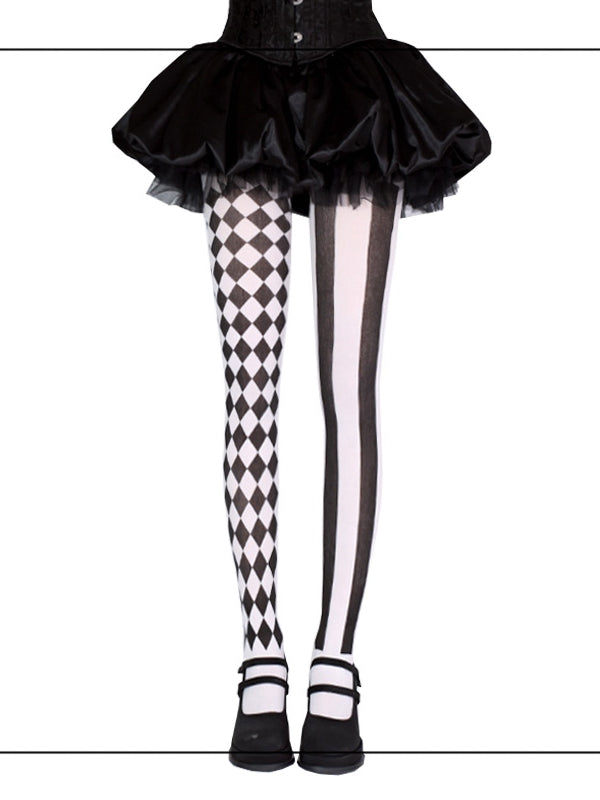 Black / Red Asymmetrical Print Circus Clown Vibes Tights