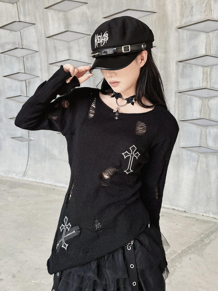 Black Punk Beret with Studs and Letters