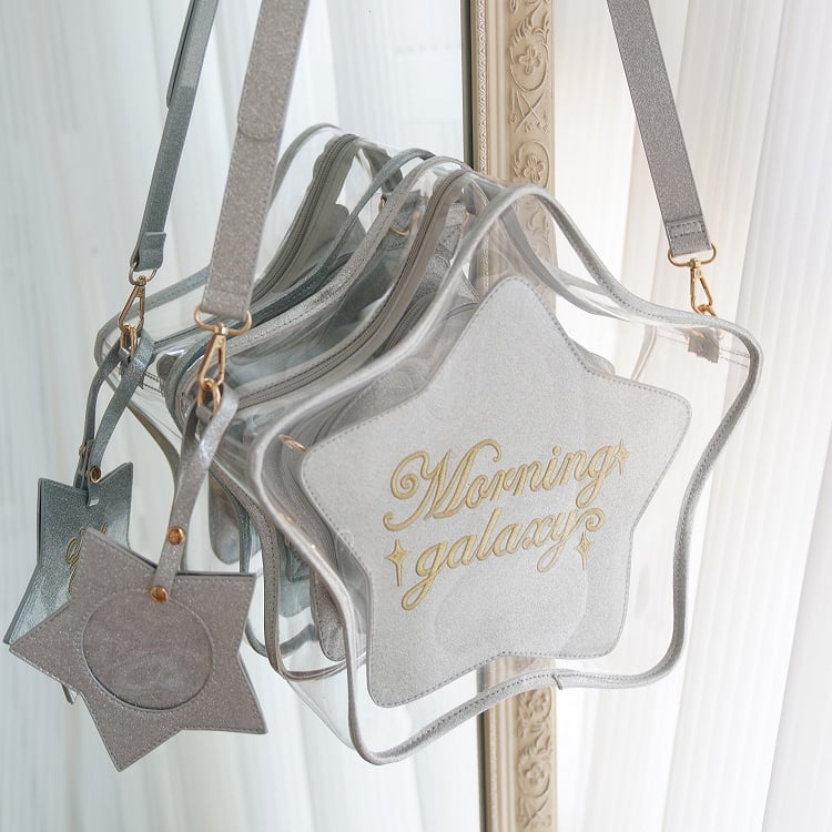 Shining Silver PU Star-shaped Ita Bag Set with Detachable Badge Charm