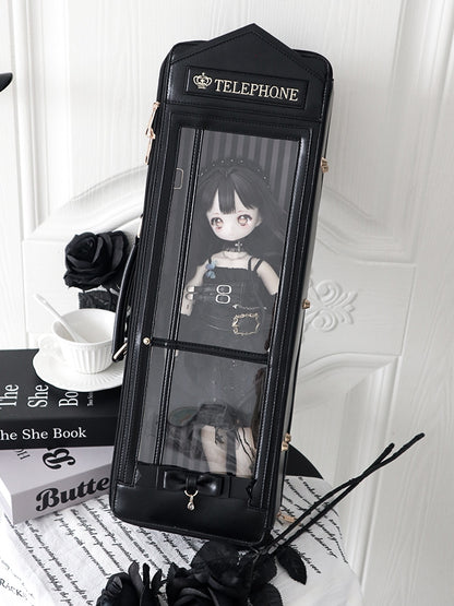 Black Telephone Booth-shaped 1/4 Scale BJD Doll Bag with Two Straps