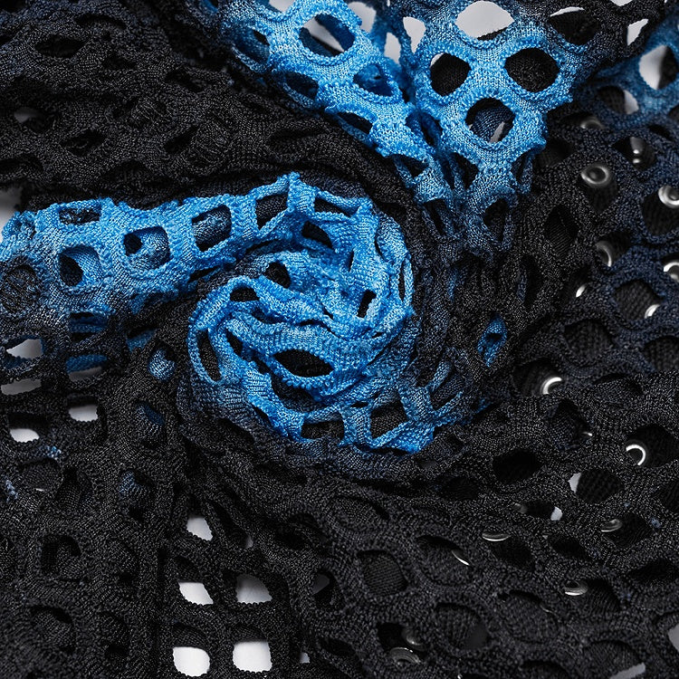 Black and Blue Punk Tie-dyed Mesh Long Sleeve T-shirt