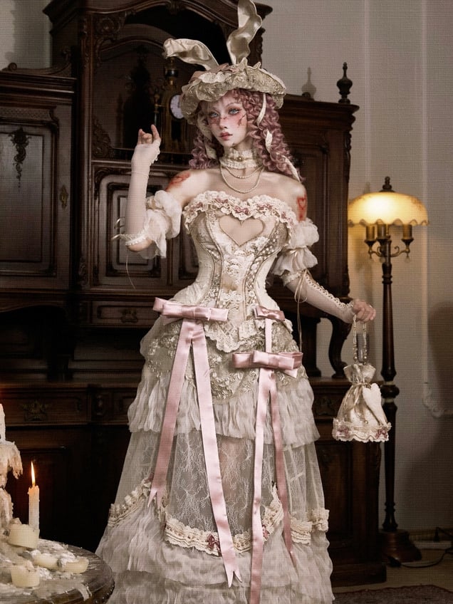 Clearance-Cream Tulle Puff Sleeves