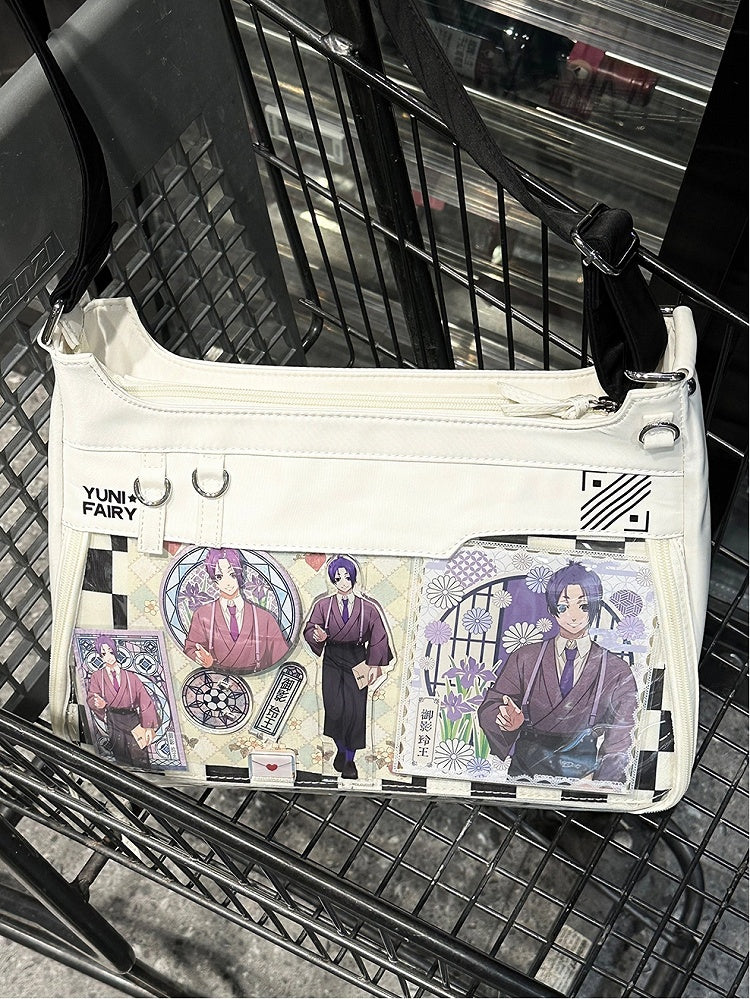 White Adjustable Strap Large Capacity Unisex Nylon Ita Shoulder Bag