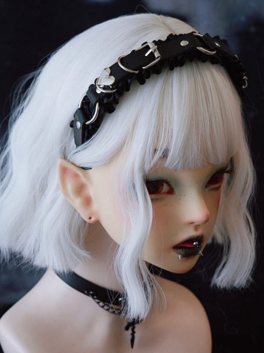 Black Gothic Buckle And Pin Decorated Ruffled KC