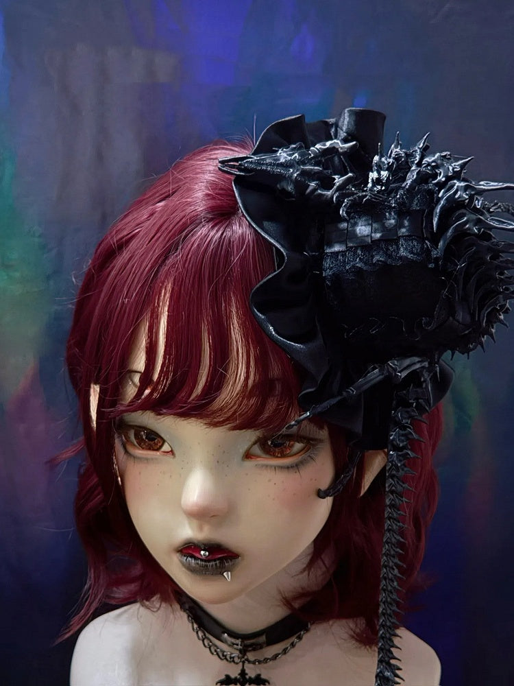 Dragon Bone Skeleton Dark Gothic Style Satin Mini Top Hat Clip