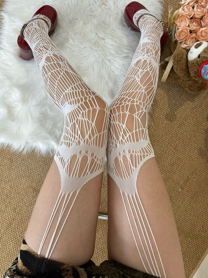 Black/White Y2K Cut-out Design Suspender Stockings