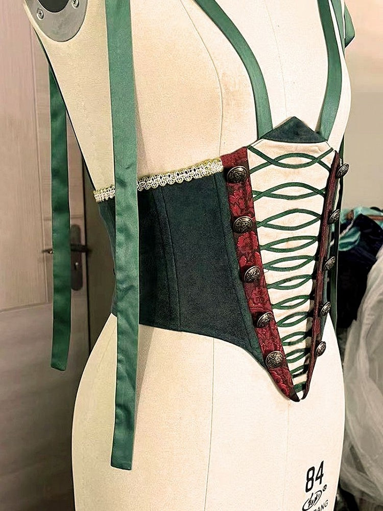 Bavarian Landhaus Historical Costume - Light Yellow Boned Bodice Top + Skirt + Corset Belt