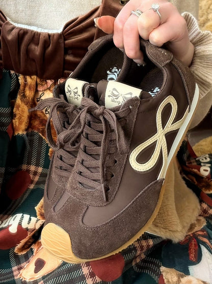 Brown Bowknot Design Front Lace-up Ties Sneakers