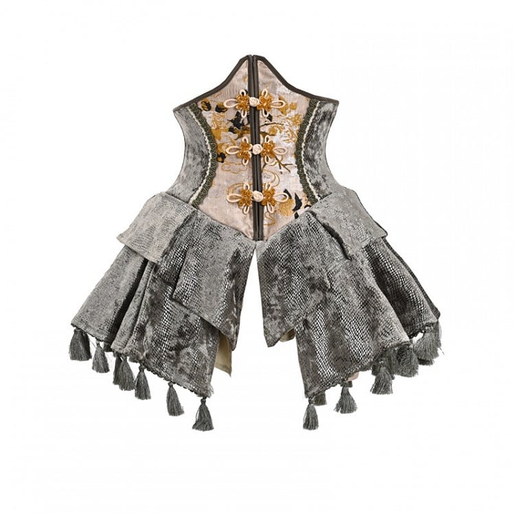 Chinoiserie Knot Buttons Boned Corset Tassels Hemline